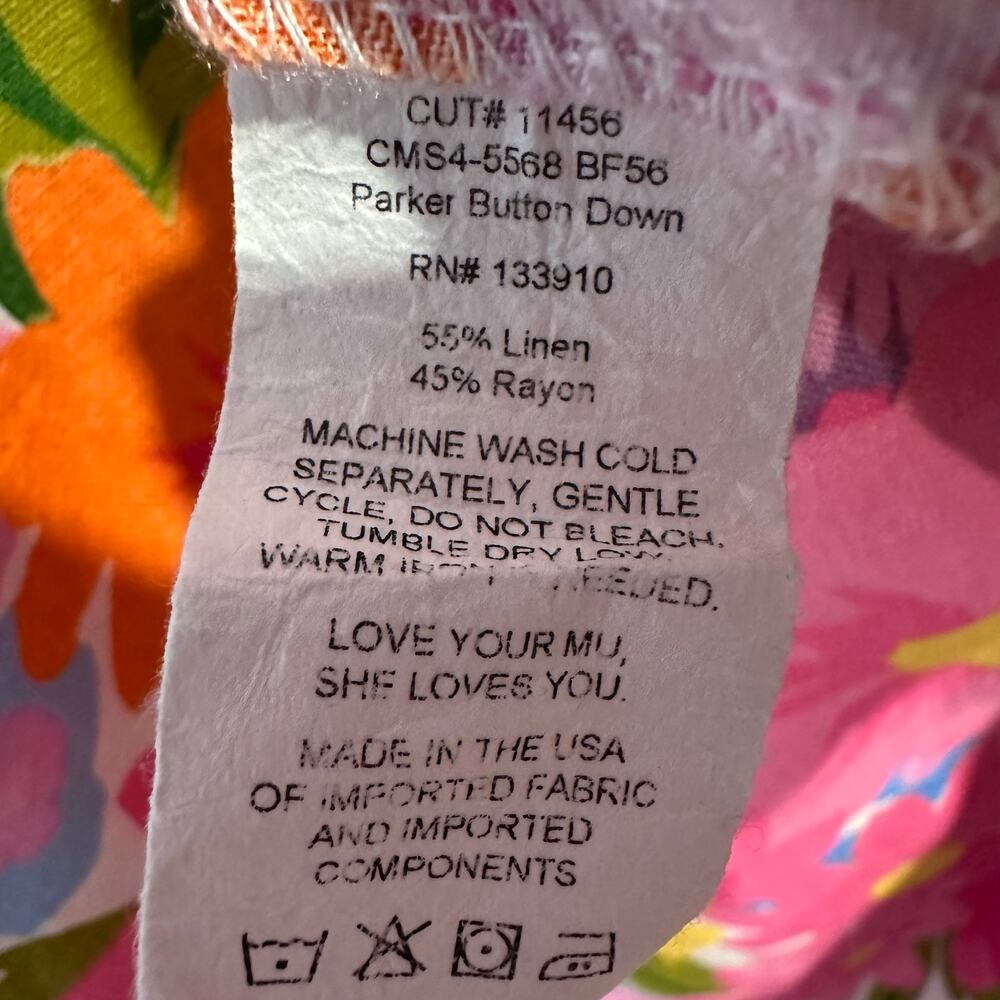 Show Me Your MuMu Parker Button Down Barbie Linen | Pink Orange‎ Floral | SZ M - Picture 12 of 13
